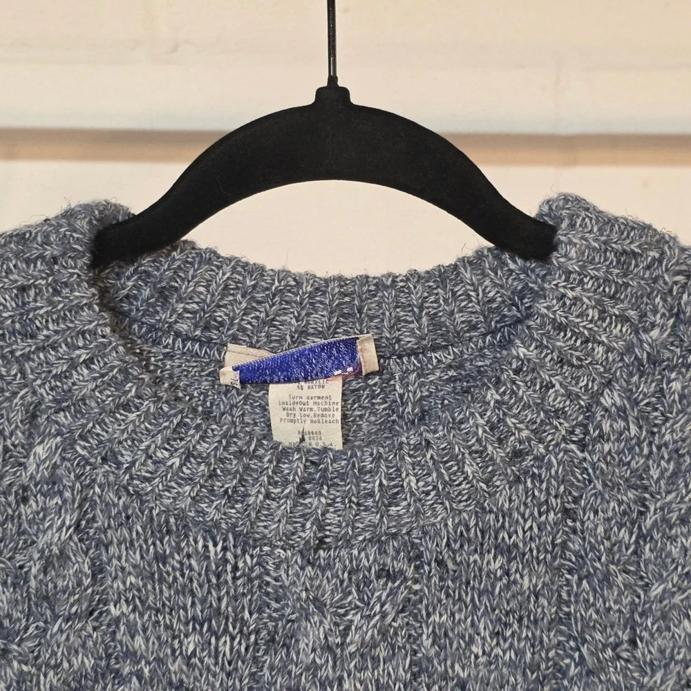 Vintage Cable Knit Fair Isle Sweater Blue Red Floral Navy‎ Leaf Pattern Unisex M